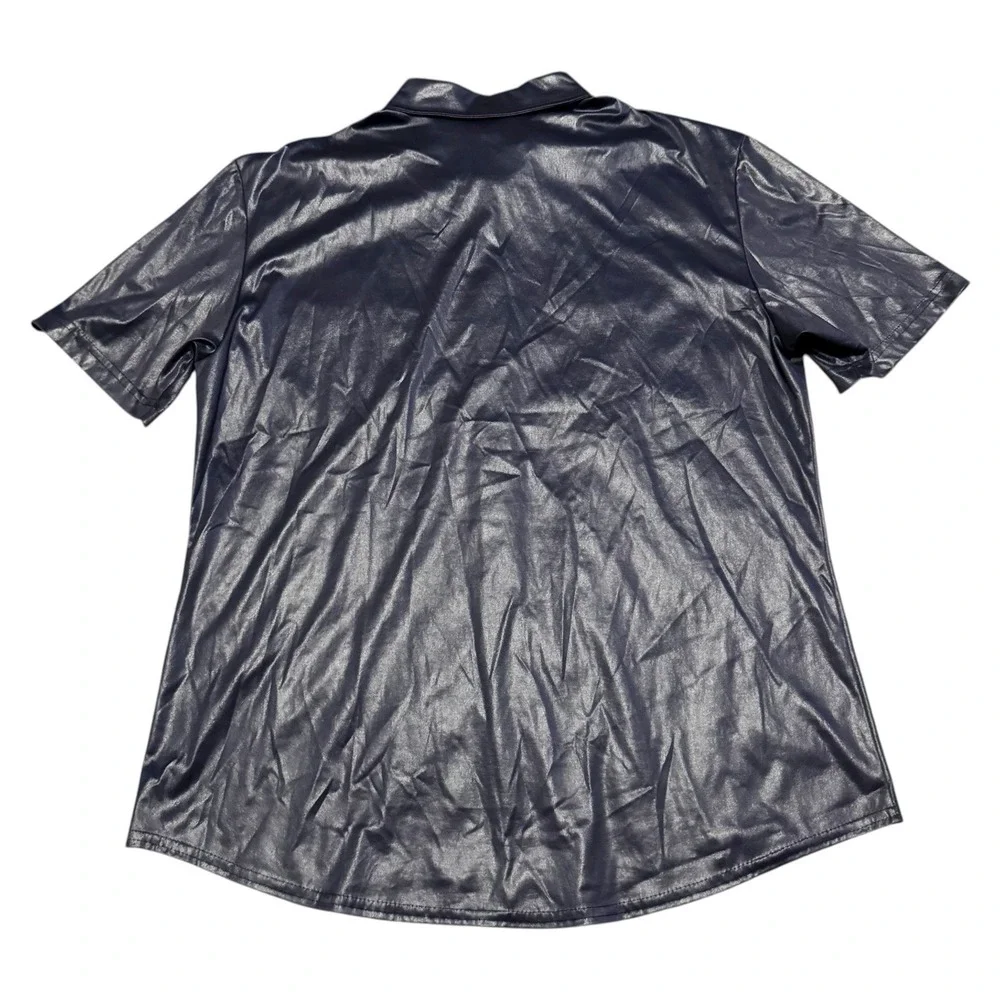 VTG YMLA Studio Short Sleeve Button Up Shirt Navy Blue Men's Size L Made In USA‎ - Picture 2 of 6